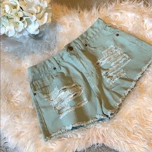 Green Ripped Shorts
